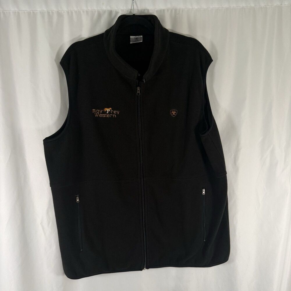 Ariat Vest Mens XL Black Fleece Roy Frey Western Full Zip Turtleneck Zip Pockets